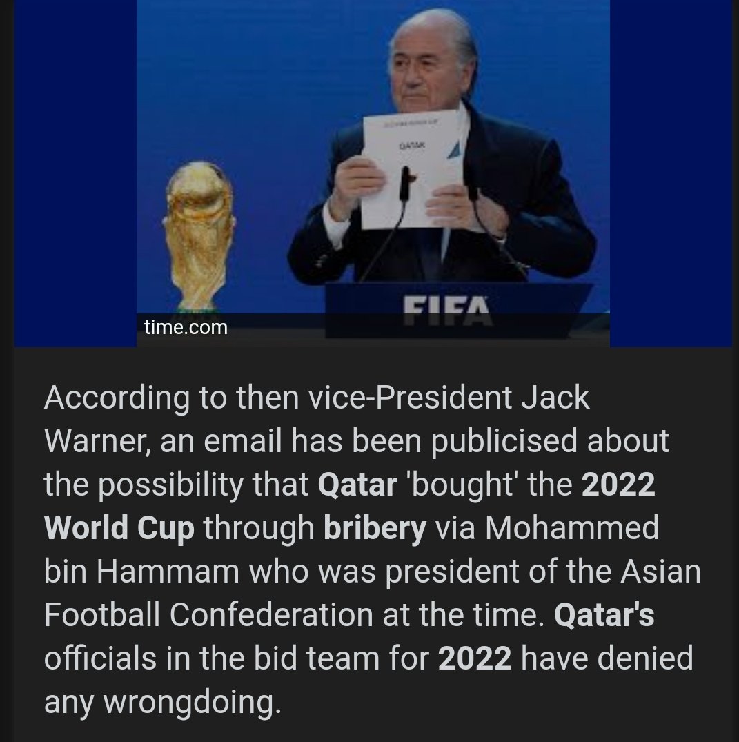 And while on the subject of Qatar; it has been extensively reported about bribes been given for the rights to host the World Cup in 2022. Surely, using your logic, there is no smoke without fire.