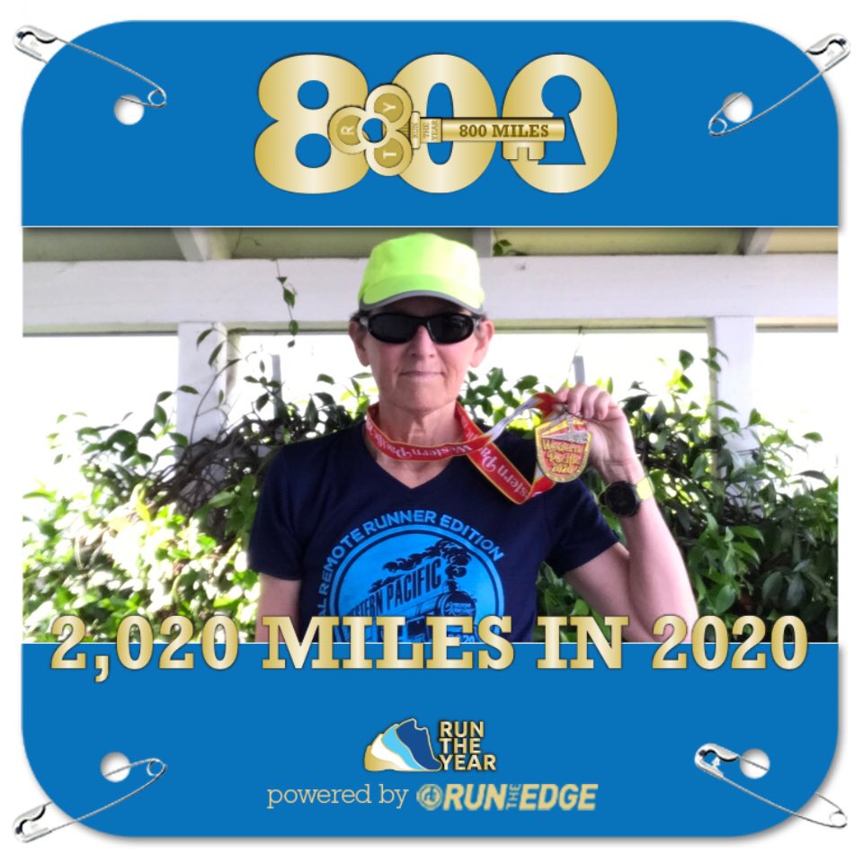 Hit 800 miles on my #runtheyear challenge while running a remote half marathon, the #westernpacific2020! Thanks @BrazenRacing for the shirt and medal and thanks @RunTheEdge for the virtual custom bib! #running #halfmarathon #runtheyear2020