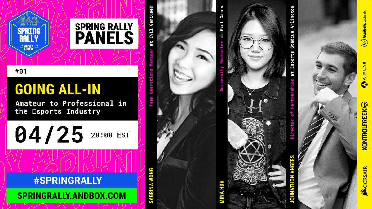 Sabby's tweet image. REMINDER!!!

Ya girl is speaking about her experience entering the esports industry *TONIGHT* at 5PM PT / 8PM ET ♥️

Come watch #SpringRally with @andbox_official at gameday.andbox.com !!!