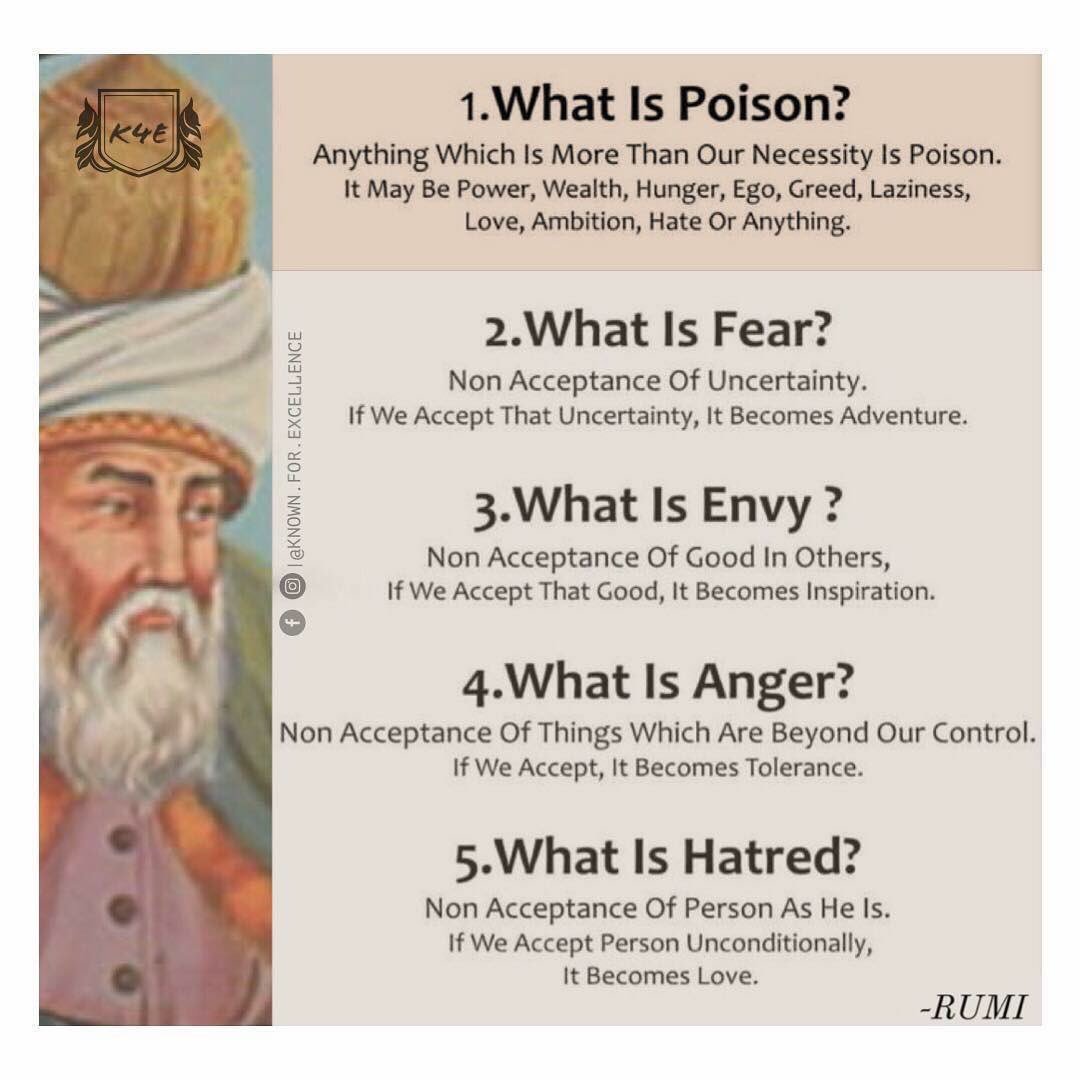 Fidato Rumi S Disciple Asked Him A Question What Is Poison Rumi Replied With A Beautiful Answer Anything Which Is More Than Our Necessity Is Poison It May Be Power Wealth