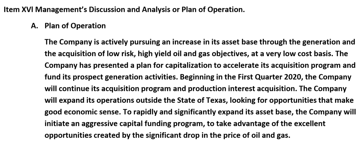 So maybe the future looks bright? Nope - mgmt. gonna continue to look for more O&G! Newsflash - oil fields and rights will be given away and the transformation to alternative sources will be accelerated by the current crises - and demand will take years to reach pre-covid levels.