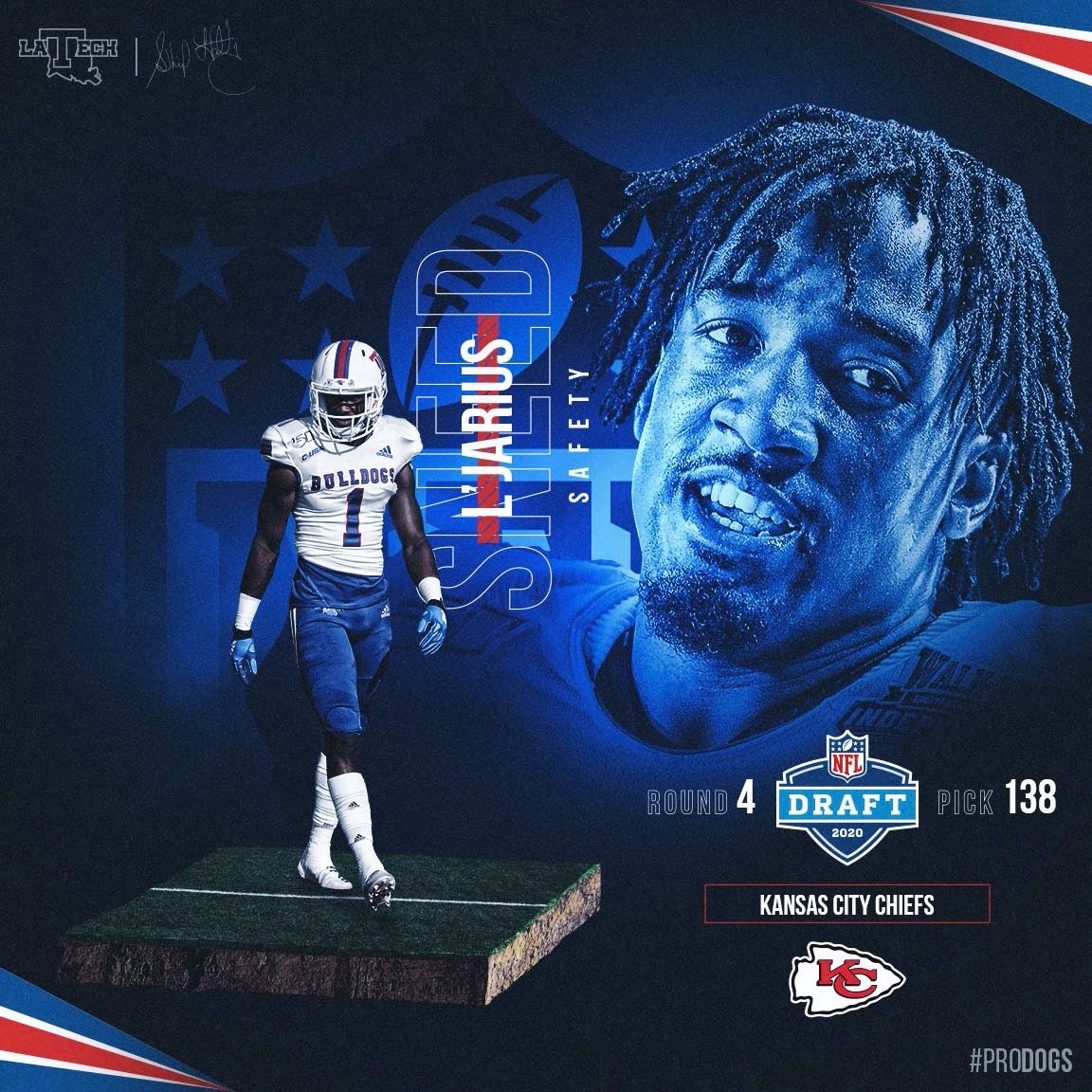 LATechFB's tweet photo. Bulldog ➡️ #ProDog

The @Chiefs select L’Jarius Sneed‼️

#NFLDraft https://t.co/nZvgr5rcpi
