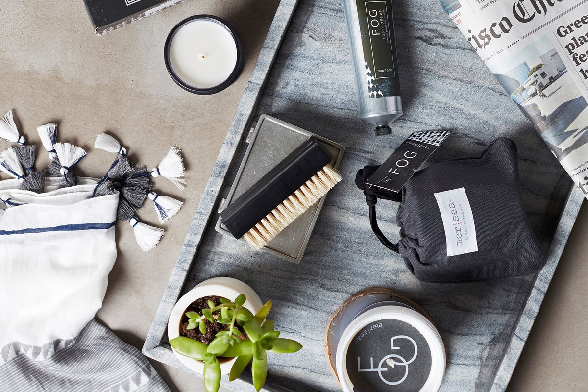 Get comfy and enjoy the simplicity of neutral colors. A soothing fragrance, our Fog scented line has notes of lavender, black currant, and amber. #wfh #travelgear #thehappynow #flashesofdelight #merseaco #sheisnotlost #seekthesimplicity #exploremore  #traveldeeper #niceandcozy