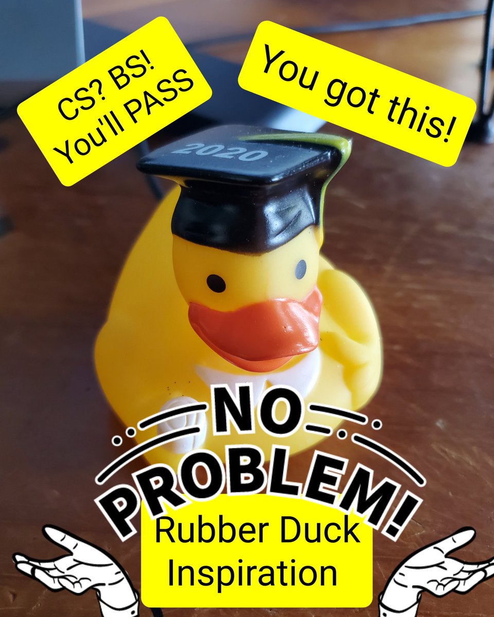 AMsky43's tweet photo. 🌧 Saturday afternoon? Perfect for a little #CSintheSunshine review for @BCSouthCampus Online class. No @JustinFellerCS I haven't gotten my #debuggingDuck but found this guy in @DollarTree & he'll make sure I pass the #CSK12 exam! https://t.co/HWTn3SRpgm