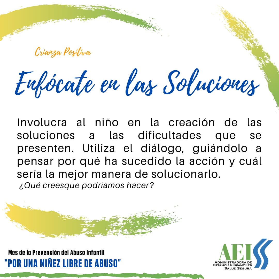 Una acción clave en la #Crianzapositiva, es Enfocarse  en las Soluciones, esto nos permitirá educar niños a largo plazo desarrollando el respeto, la cooperación, la lógica y la solución de problemas.
#mesdeprevencióndelabusoinfantil #porunaniñezlibredeabuso #aeiss_RD