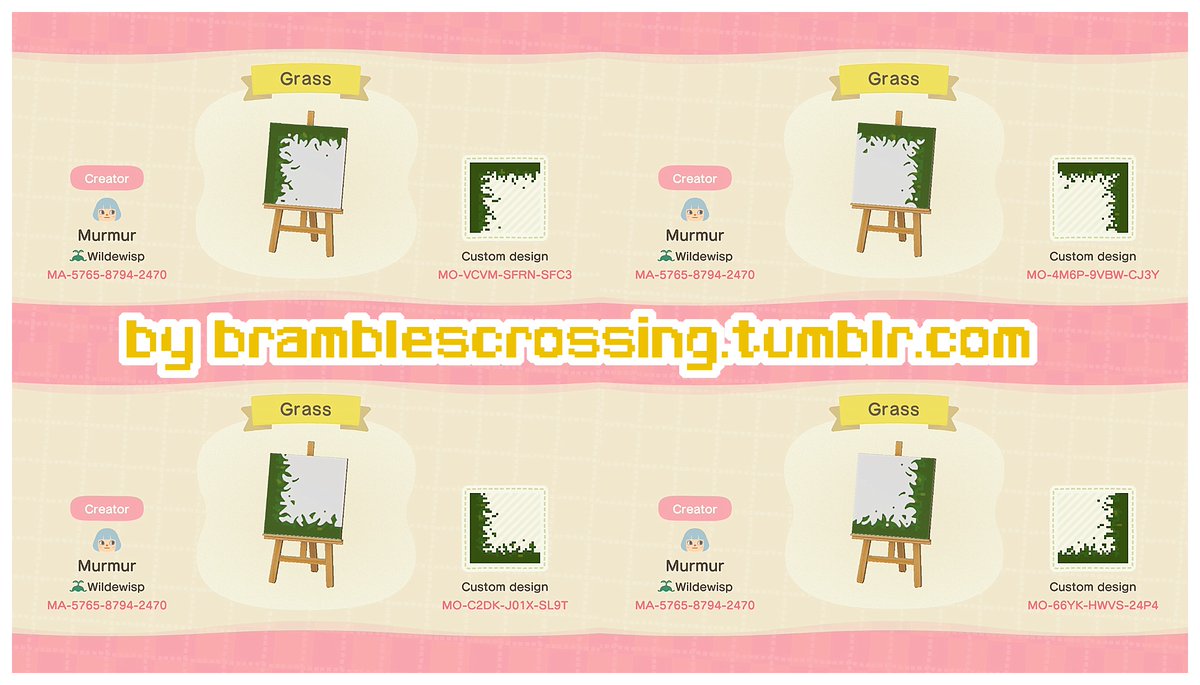 BramsDesigns's tweet image. Some grassy edges to spice up your paths and give your island a more natural feel! ♡ All codes on my creator portal &amp;amp; tumblr!
#ACNHDesign #acnhpattern #ACNHpath  #acnhpatterns #AnimalCrossingNewHorizons #ACNHDesigns #acnhpaths