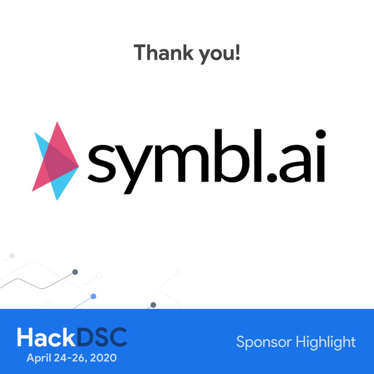 HackDsc's tweet photo. We are proud to announce https://t.co/mHrco2zJB8 as our sponsor.

https://t.co/mHrco2zJB8 is a Techstars backed AI startup that adds real-time conversational intelligence to meetings without having to say any voice command. 

#HackDSC #symbl.ai #sponsors https://t.co/oX15B7qB3T