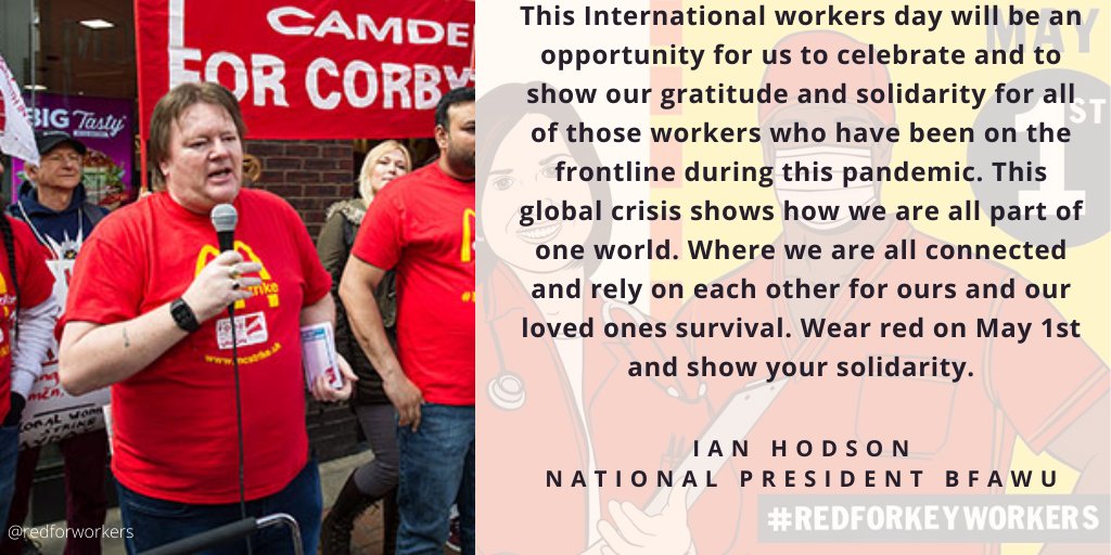 redforworkers's tweet photo. "This global crisis shows how we are all part of one world. Where we are all connected and rely on each other for ours and our loved ones survival. Wear red on May 1st and show your solidarity."
@IanBFAWU
National President BFAWU
#redforkeyworkers #MayDay2020 #Covid_19 https://t.co/CUyjv2a35q
