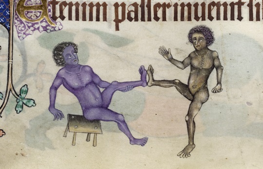 Does anyone know what these figures are doing with their feet? I keep seeing it described as "wrestling," but I've never found any explanation, and I've found versions of this image everywhere.  #MedievalTwitter