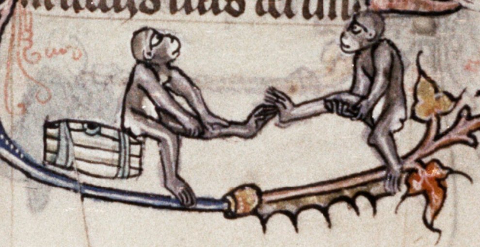 Does anyone know what these figures are doing with their feet? I keep seeing it described as "wrestling," but I've never found any explanation, and I've found versions of this image everywhere.  #MedievalTwitter