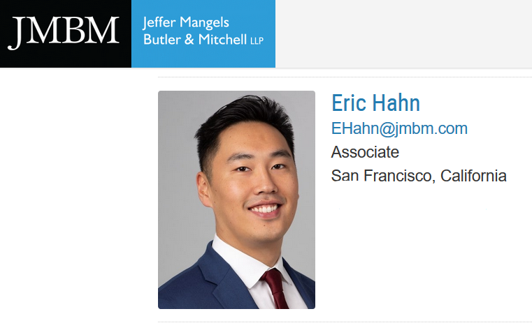 His CA Bar Association registration is in the name of a 3rd firm, Jeffer, Mangels, Butler & Mitchell and he is listed on their website. So I have no clue what his actual employment status is at the moment.