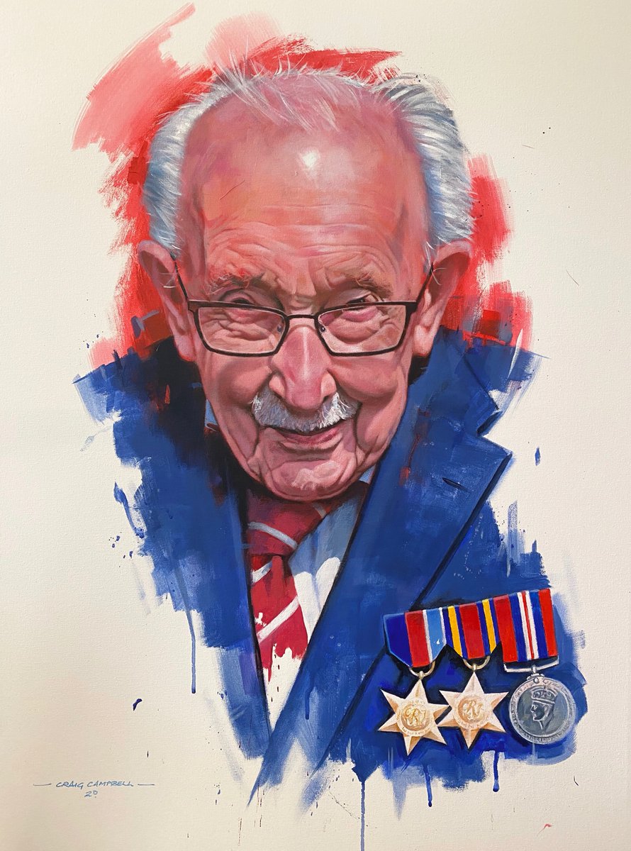 My homage to the 'Man of the Moment'- Well done <a href="/captaintommoore/">Captain Sir Tom Moore</a> on your outstanding fundraising. #ScottishArt #scottishartist #YoullNeverWalkAlone #AsOneAtHome #portraitsfornhsheroes #portrait #nationaltreasure craigcampbellart.com #CraigCampbellArt