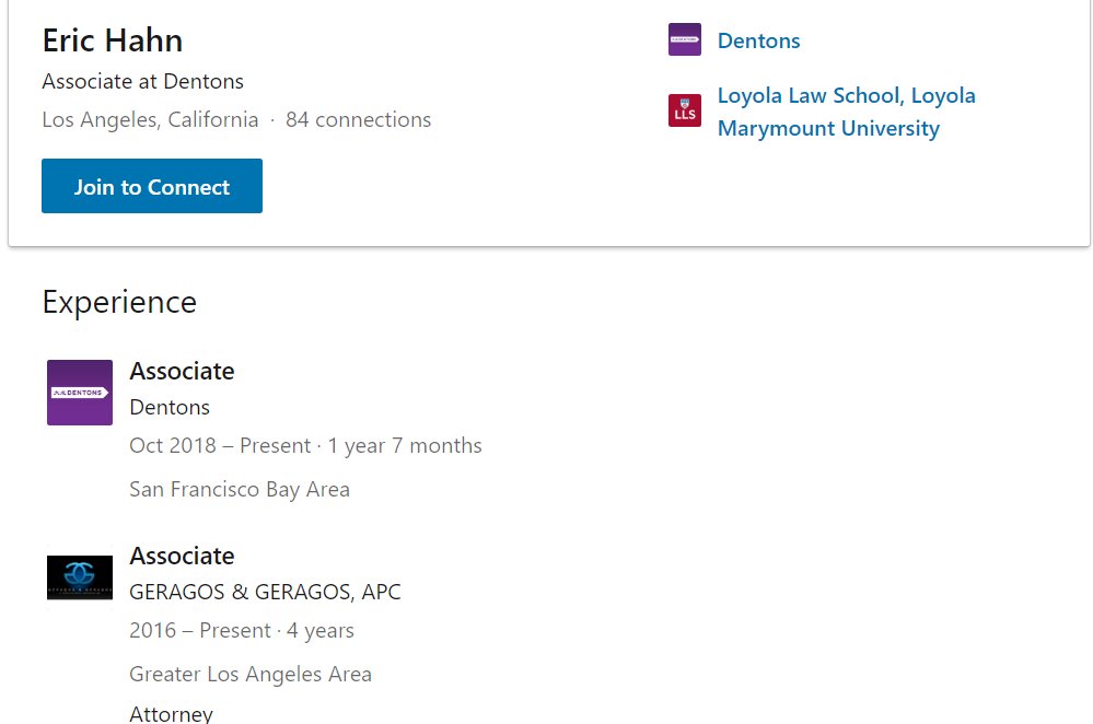 I say worked or works for Geragos because he doesn't show up on their website, but his LinkedIn profile lists it as one of his current jobs (it may not have been updated). It shows him working for 2 different law firms at the same time since 2018.