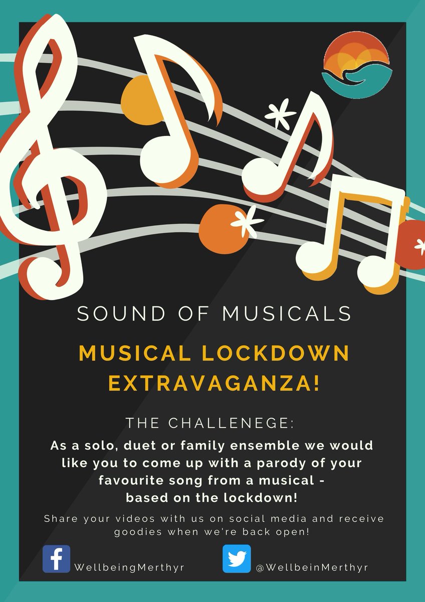 WellbeinMerthyr's tweet photo. Don't forget the Musical Lockdown Extravaganza!
Closing dates for entries will be May 31st! Get sharing your videos!
@RedhouseCymru
#lockdownmusical #LockdownLife #COVID19 #musicaltheatre https://t.co/a5vD6gMkUN