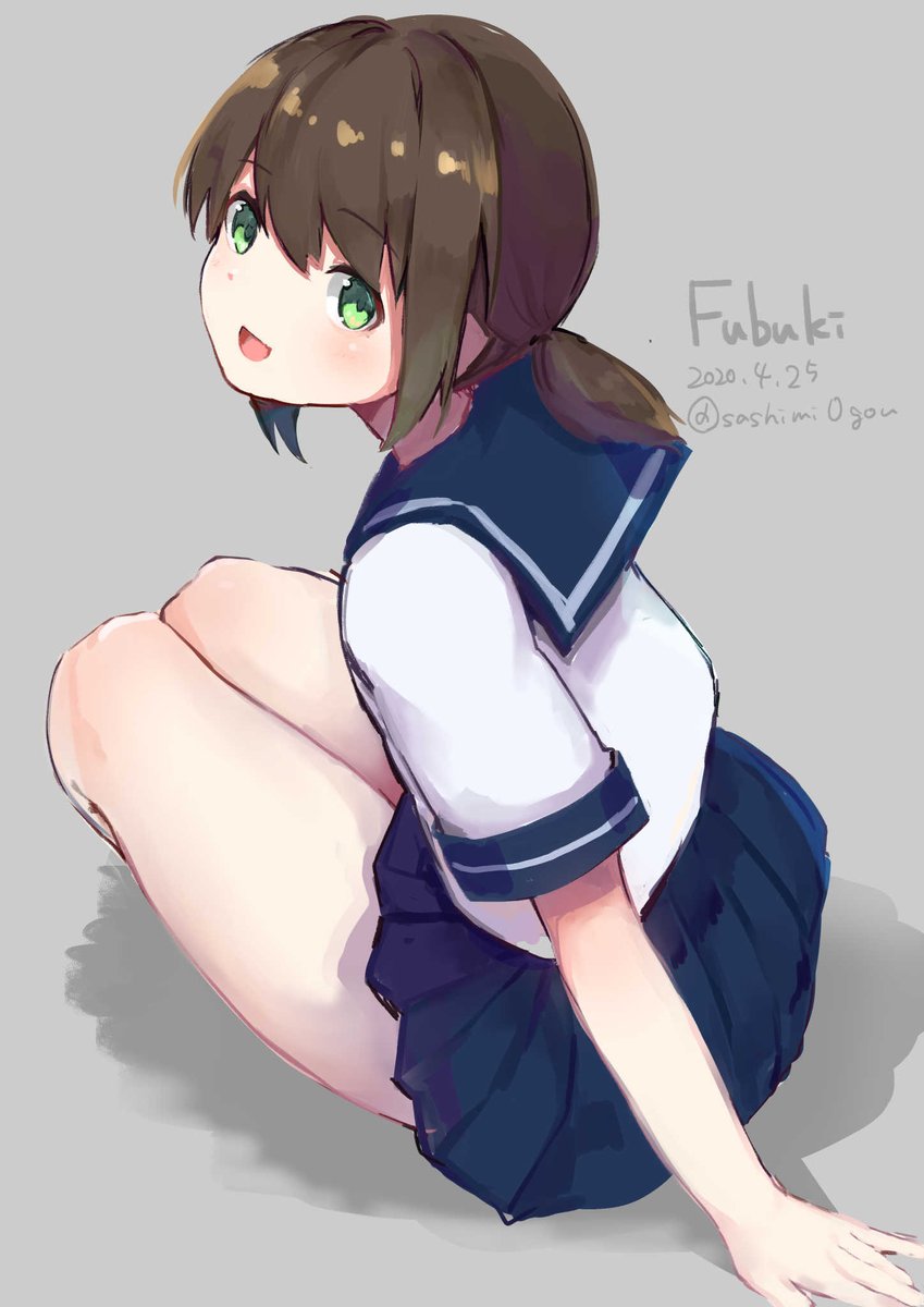 fubuki (kancolle) 1girl solo school uniform skirt serafuku green eyes blue skirt  illustration images