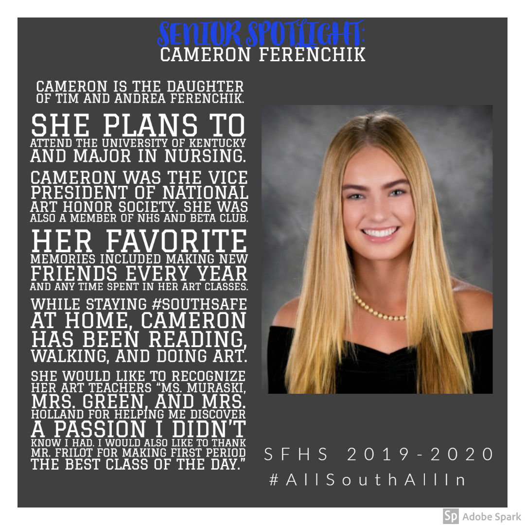 SouthForsythHS's tweet photo. SoFo #seniorspotlight on Cameron Ferenchik! #southstrong #allsouthallin https://t.co/u8zbyp5rAI