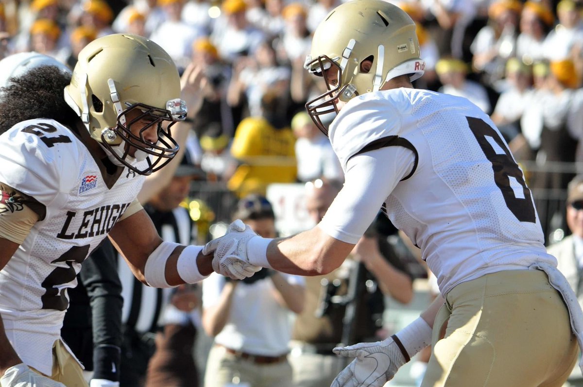 LehighSports's tweet photo. Another Saturday means time to relieve another @LehighFootball win over Lafayette, this time in #Rivalry152 in 2016 - a 45-21 victory. Watch at NOON on the @PatriotLeagueTV YouTube page: https://t.co/ctS821YHNv. #BeatLafayette https://t.co/r830Fx0tId