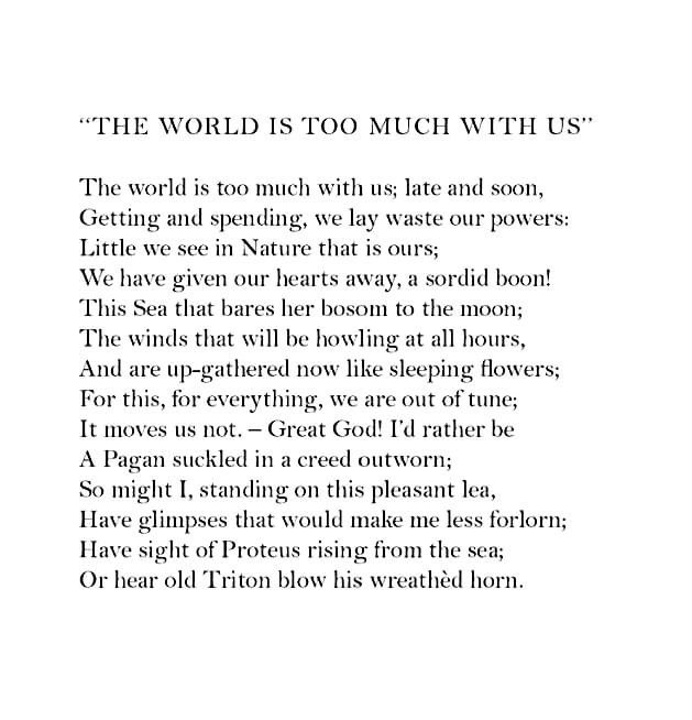 #nationalpoetrymonth
poem for April 25th
"The World Is Too Much With Us" by William Wordsworth