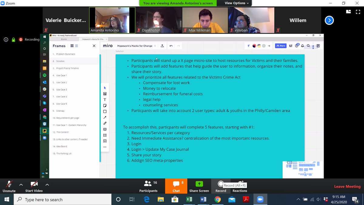 hopeworkscamden's tweet image. A great start to day of collaboration!  Thanks @AmandaAntorino @EPAMSYSTEMS for leading the team to hack a resource tool for victims of gun violence at the 2020 Virtual Hackathon with @PromptWorks @linode @CeaseFirePA Philadelphia Anti-Drug/Anti-Violence Network, Kingdomain.