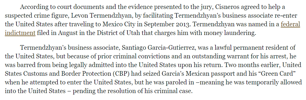 Similar activity, bribing federal agents to query databases to help criminals sneak into the country & to evade law enforcement. Do I keep saying 'query' a lot? They even got CBP to release the suspects passport & let him illegally reenter the US.