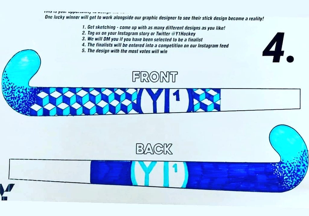 Y1Hockey's tweet photo. Semi Final 2 🏆 Vote NOW for your favourite design! One vote per person. Deadline 1pm on Monday #DesignYourOwnStick https://t.co/1PoMTjwqcR