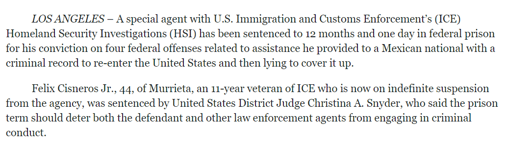 Similar activity, bribing federal agents to query databases to help criminals sneak into the country & to evade law enforcement. Do I keep saying 'query' a lot? They even got CBP to release the suspects passport & let him illegally reenter the US.