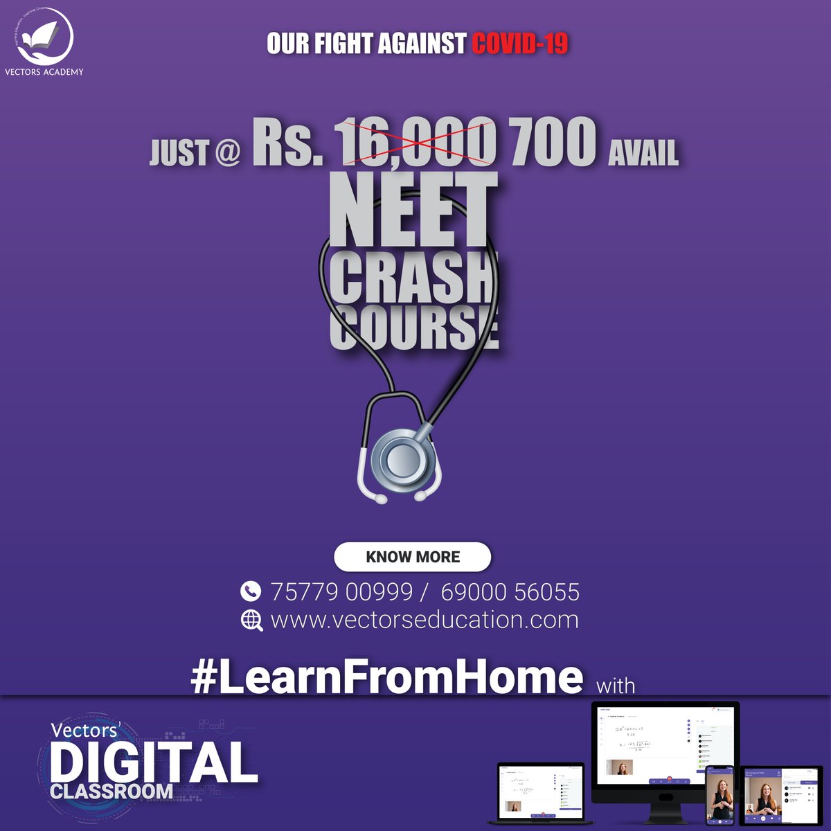 VectorsEdu's tweet photo. We are offering 100% Scholarship on NEET Crash Course (Digital). Now prepare for India's toughest medical entrance test  from your home just by paying the registration fee (Rs. 700) for our crash course. 
Register Now:https://t.co/W11zxpJdcL
Dial:75779 00999/69000 56055 https://t.co/PZvi6eqQiJ