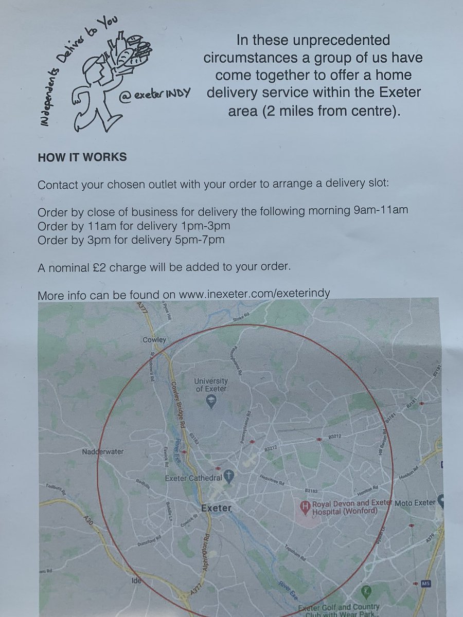 Mr_John_Harvey_'s tweet photo. Great to have this leaflet in my letterbox today - lovely to see these brilliant #ExeterIndies offering a #homedelivery service...
#Exeter #LoveExeter #Independents #BuyLocal #ExeterIndy https://t.co/SCIb7yIUxs