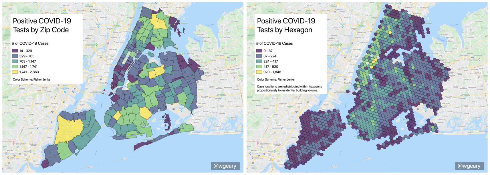 Jenks Zip Code Map Lionel Page On Twitter: "Maps Which Colour Areas Of Different Sizes To  Represent Data Can Be Very Misleading. 👇Comparison Of Number Of Covid  Cases In Nyc By Zip Code Vs Equal-Area Subdivisions.