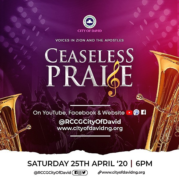 RCCGCityofDavid's tweet photo. LOADING... #CeaselessPraise powered by #VIZA 

Do praise God with us ONLINE from 6PM via any of these platforms:

👉 https://t.co/hNQufxyAs1 
👉 https://t.co/VwZ5aBLBbO 
👉 https://t.co/6hQzOuOPyn 

#MonthOfVictory 
#CODOnline https://t.co/ef3bcBM3FG