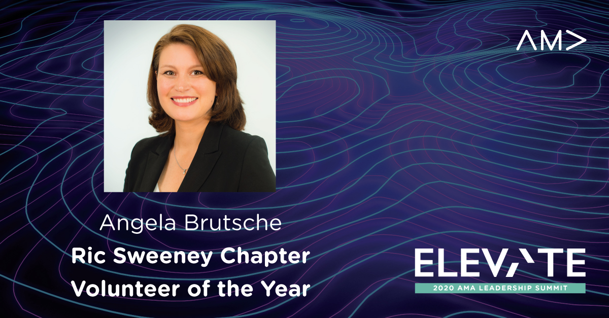 We're thrilled to recognize this year's Ric Sweeney Volunteer of the Year recipient <a href="/atbrutsche/">Angela Brutsche</a> of <a href="/AustinAMA/">Austin AMA</a> at next week's #AMASummit. Congrats, Angela, and thanks for everything you've done for <a href="/AMA_Marketing/">AMA</a>. Join us in the celebration and register at bit.ly/3e9KWen
