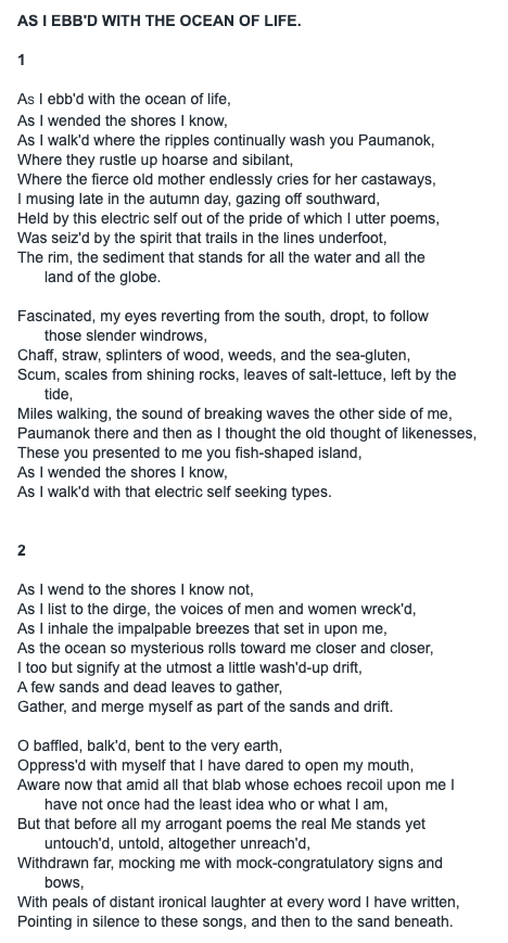 I'm headed outside to garden, so I leave you with a bit of Leaves of Grass by Whitman (from  http://whitmanarchive.org )16/17