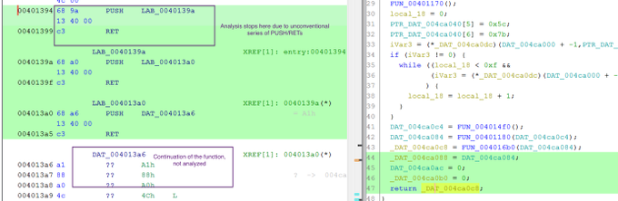 jstrosch's tweet photo. icymi - I posted a video that discusses manual unpacking techniques using @GHIDRA_RE and #x64dbg using an (old) #simda sample as an example. Also highlight some difficulties that may be encountered by the decompiler when anti-analysis is used.
https://t.co/DvTjL83pKg https://t.co/Gm13axaxmu