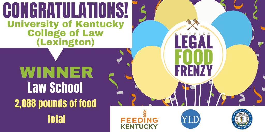 KyFoodFrenzy's tweet photo. CONGRATULATIONS to University of Kentucky College of Law, winner of the Law School category for the Kentucky Legal Food Frenzy! 2,088 pounds of food total. Well done!
And, thanks again to everyone who participated. #Kylff #FeedtheFrenzy #EndHunger @KBAYLD @kyoag https://t.co/V2UW4h84X4