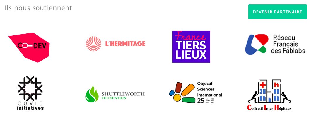 .<a href="/fabricommuns/">FabriCommuns</a> - Une initiative indépendante créée pour faciliter et accompagner la réponse collective et bénévole aux besoins matériels des personnes en 1ère ligne face à l'épidémie de #covid19 fabricommuns.org