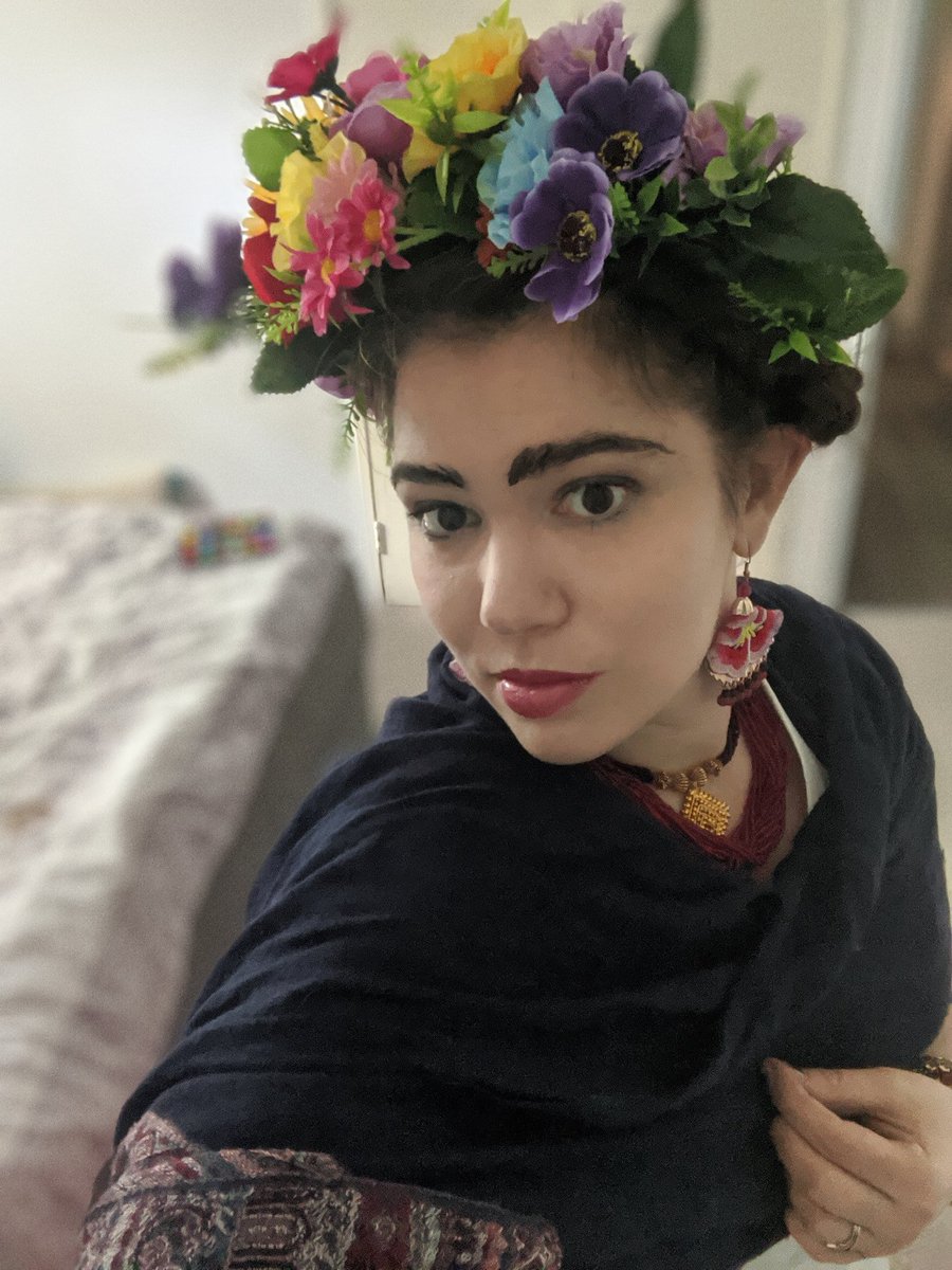 Number 4 in my 26 costumes in two days  #TwoPointSixChallenge - Frida Kahlo. I regret not leaving this one til last so I could spend the evening dressed like this.(Obviously when you're being Frida you have to take a quick selfie)