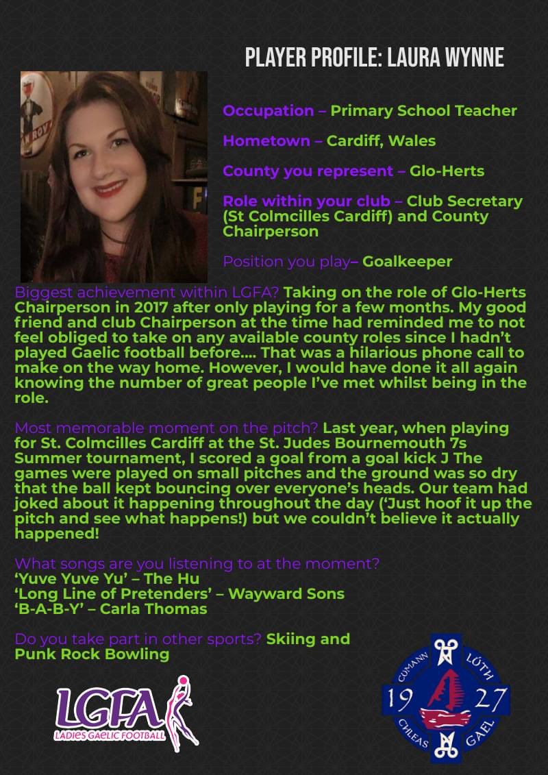 Next up we have the lovely Laura Wynne, our British assistant secretary. We want people to get to know our Britsih Council so will be uploading profiles each week. 

#SeriousSupport #LGFA #20x20 #staysafe