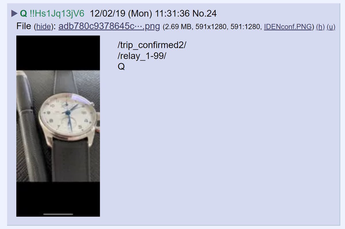 The watch showing the time of 1:29 was posted by Q on December 2, 2019.