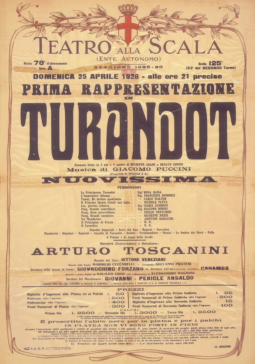 Teatro alla Scala TURANDOT パンフレット IT HAPPENED AT LA SCALA: 25 APRIL1926 One year and a half after