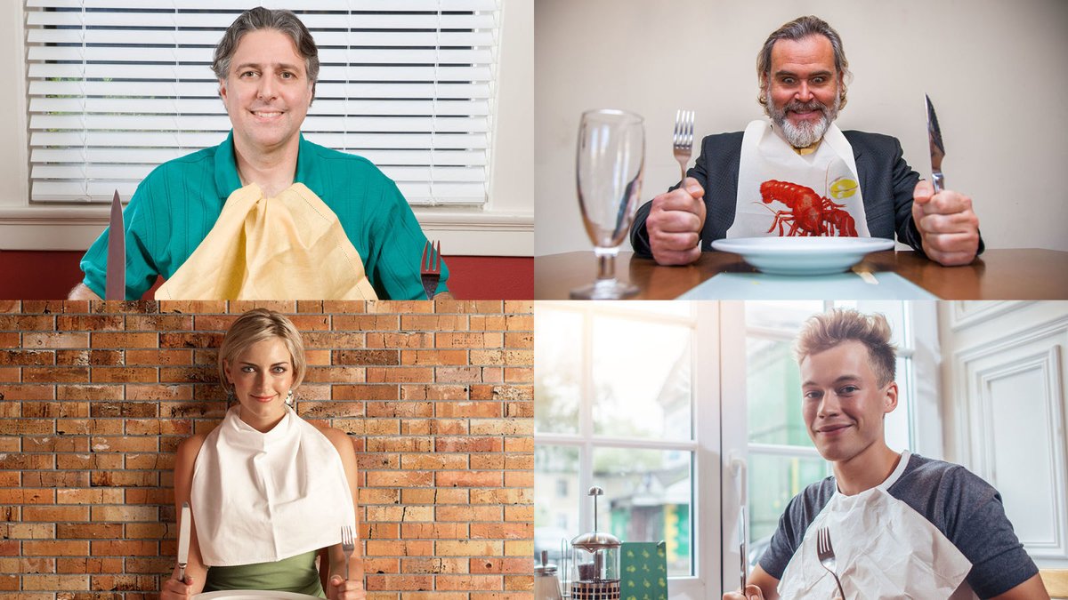 TheOnion's tweet photo. Bib-Wearing Nation Holding Forks And Knives Impatiently Waiting For Restaurants To Reopen https://t.co/zpOFRh79nO https://t.co/bcSY8pjcrY