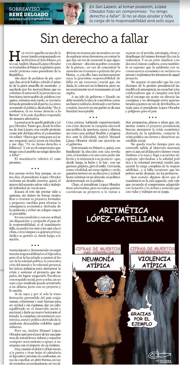 Ernesto Núñez Albarrán (@chamanesco) on Twitter photo Hace un par de años, <a href="/lopezobrador_/">Andrés Manuel</a> dijo que René Delgado era un digno heredero de las enseñanzas del maestro Granados Chapa. Ojalá que, en memoria del maestro Miguel Ángel, hoy el presiente se tome tiempo para leer a René. En efecto, un gran periodista.
refor.ma/cbUGA Hace un par de años, <a href="/lopezobrador_/">Andrés Manuel</a> dijo que René Delgado era un digno heredero de las enseñanzas del maestro Granados Chapa. Ojalá que, en memoria del maestro Miguel Ángel, hoy el presiente se tome tiempo para leer a René. En efecto, un gran periodista.
refor.ma/cbUGA