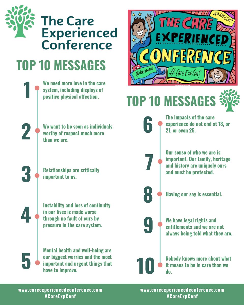  #CareExpConf Key Message 6: The impacts of the care experience do not end at 18, or 21, or even 25.  @LynRomeo_CSW  @BASW_UK  @SocialWorkEng  @N_A_I_R_O  @IsabelleTrowler  @AdviserCare  @GavinWilliamson  @EmmaLewellBuck