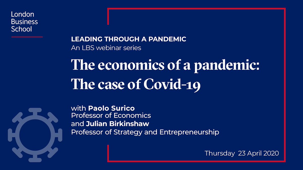 LBS's tweet photo. How can governments and central banks around the world avoid an economic catastrophe? LBS’s Prof. Paolo Surico discusses the major economic and policy challenges posed by #COVID19: https://t.co/Z2h5MHW1PN #LBSWebinars https://t.co/a7RfcMdNIY