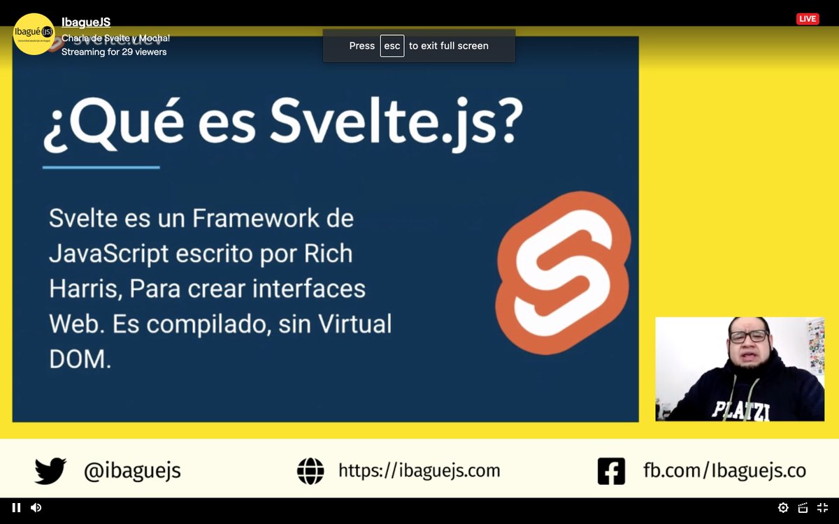 ¿Qué es Svelte? en este momento <a href="/gndx/">Oscar Barajas Tavares 🚀 🇨🇴</a> nos responde esta pregunta en twitch.tv/ibaguejs