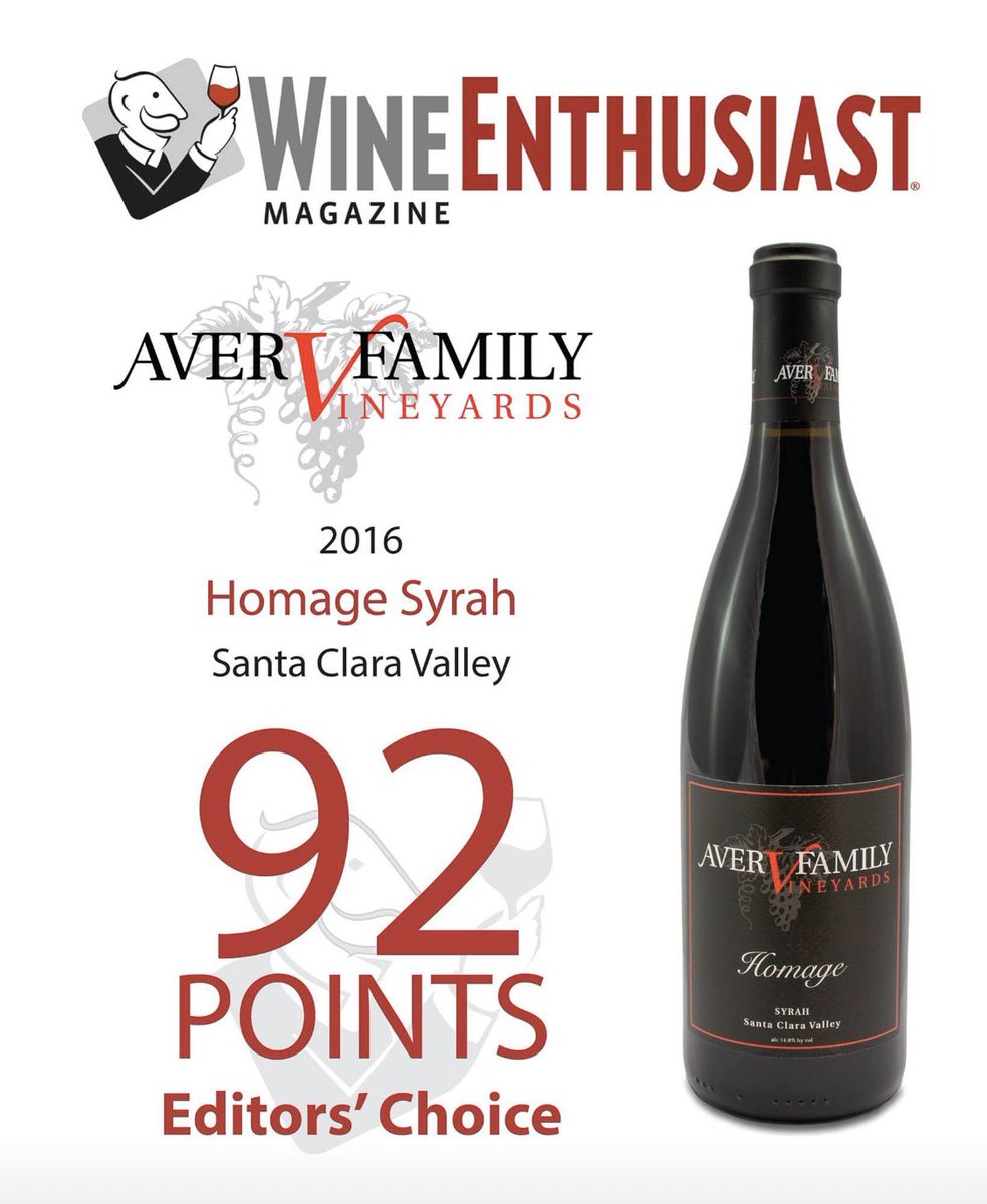 Congratulations to Aver Family Vineyards! Our advice to #winelovers - join their wine club so you can purchase before this news really gets out and it’s all bought up. #wineriesofsantaclaravalley #santaclarawines #wine