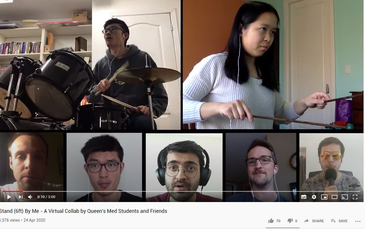 QueensUHealth's tweet photo. 🎵🎷A ray of musical sunshine for your Saturday.  @Queensu medical students &amp; friends have produced a singing tribute to the times we live in. #standbyme #Covid_19 #QMed
➡️https://t.co/KJFVMJpnKI https://t.co/SAfMzdv8UI