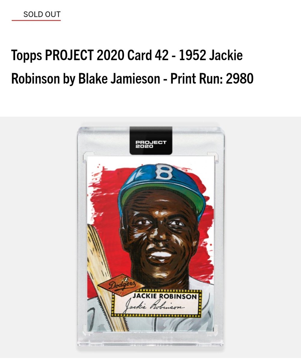 Print runs for Day 20 of  #ToppsProject2020#41 Mariano Rivera by Joshua Vides - 2,452#42 Jackie Robinson by Blake Jamieson - 2,980