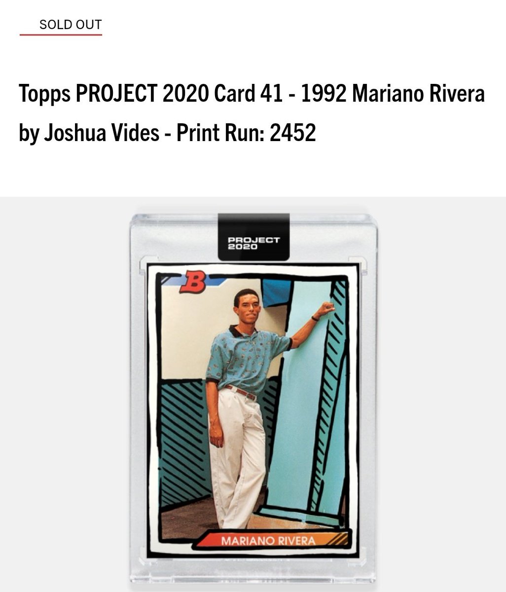 Print runs for Day 20 of  #ToppsProject2020#41 Mariano Rivera by Joshua Vides - 2,452#42 Jackie Robinson by Blake Jamieson - 2,980