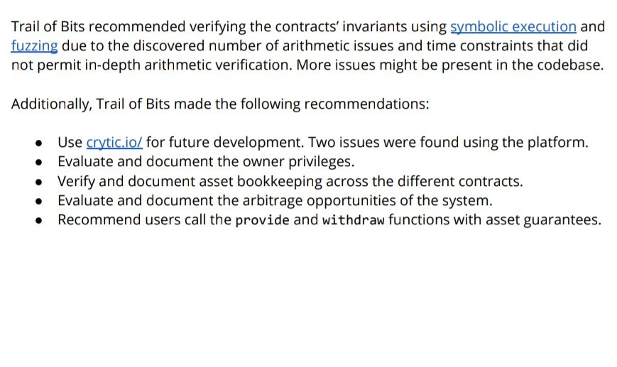 Part 3: the recommendsThis is always the most important part because it's where the carefully worded screams from auditors are.In the actual audit you would have piles of code and fixes and stuff for Hegic to address. But the summary is for outsiders. For us.