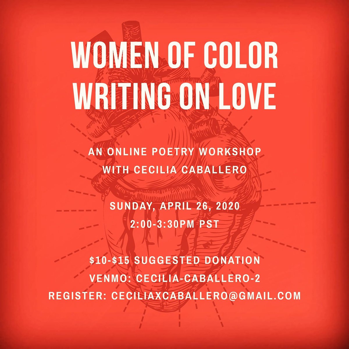 la_sangre_llama's tweet photo. Tomorrow!! Write with me! Join my workshop on WOC and NBPOC writing on love. More info: https://t.co/YuuD4xCtO2
#womenofcolor #writingcommunity #writerlife #poetry #workshop #writingincommunity https://t.co/JesZuPX2tJ